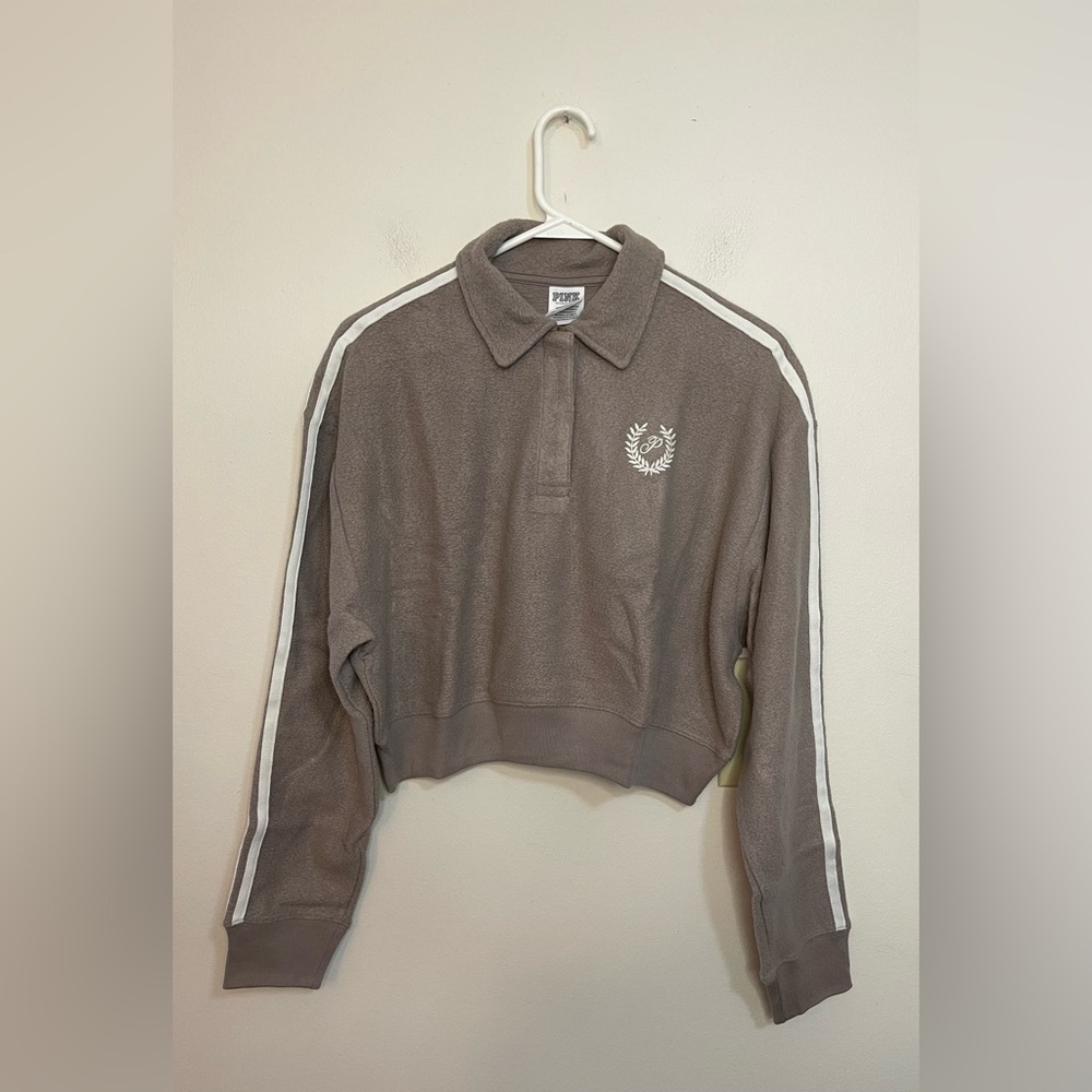 VICTORIA'S SECRET PINK  FLEECE CROPPED POLO SWEATSHIRT. NWT - Picture 5 of 16